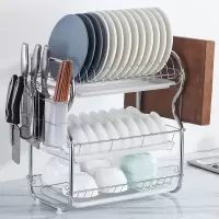 碗碟架沥水碗架收纳架厨房置物架用品小百货碗筷收纳盒刀架筷子筒|【三层】B字型+砧板架+3白盘+筷筒