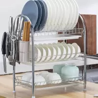 碗碟架沥水碗架收纳架厨房置物架用品小百货碗筷收纳盒刀架筷子筒|[三层]U字型+砧板架+3白盘+筷筒