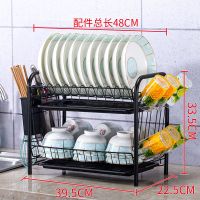 碗架沥水架厨房置物架收纳架晾放盘子碗碟架碗筷收纳盒碗柜收纳架|加粗黑色双层挂杯款