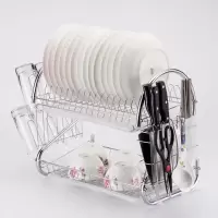 碗架厨房置物架沥水碗架餐具洗放盘子家用碗碟收纳架刀架碗柜单层|[两层S型][水杯架][白盘]