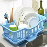滴水碗架碗碟沥水架沥水碗架 塑料角架 厨房用睥睨碗柜厨具置物架|正面出水蓝色