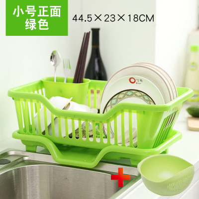 沥水碗架厨房用品沥水碗架厨房碗盘置物架碟筷子篮置|正面小号绿色+小号淘米器(颜色随机)