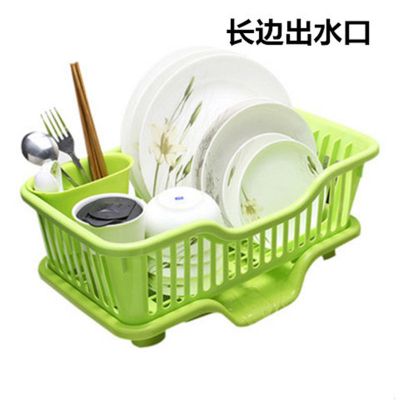 厨房置物架沥水碗架碗柜翻盖碗筷塑料装碗盘收纳盒|不带盖款大号（长边-绿色）