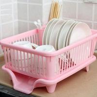 厨房置物架沥水碗架碗柜翻盖碗筷塑料装碗盘收纳盒|加大不带盖款(短边-粉色)