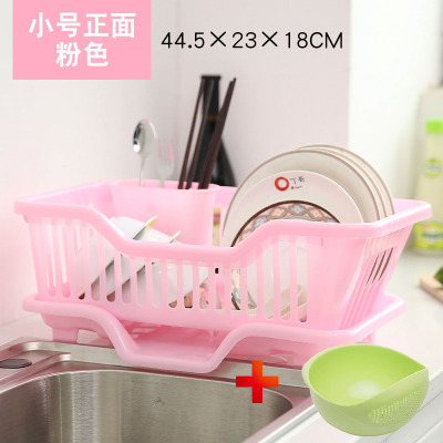 碗架 厨房用品沥水碗架厨房碗盘置物架碟筷子收纳架|正面小号粉色+小号淘米器(颜色随机)