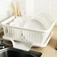 厨房置物架沥水碗架碗柜翻盖碗筷塑料装碗盘收纳盒|加大不带盖款(长边-白色)