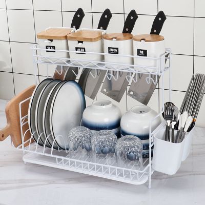 碗架沥水架家用晾碗碟盘子架刀架碗筷收纳架放碗柜厨房用品置物架|多功能款白色