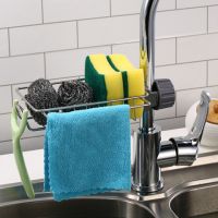 不锈钢水龙头置物架抹布沥水架 家用厨房免打孔水槽收纳架|加粗不锈钢(扭盖款)+毛巾杆