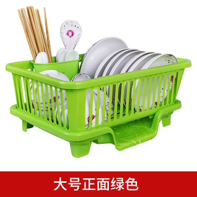 厨房置物架沥水碗架放碗筷碟收纳架大号加厚水槽沥水篮装碗柜用品|大号正面绿色