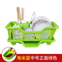 洗碗厨房放碗架多功能碗碟沥水置物架碗柜收纳盒装碗箱家用装碗筷|中号正面出水[+淘米篮]绿色