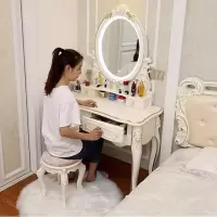 欧式梳妆台卧室网红化妆桌子小户型迷你少女小型实木化妆台带灯镜