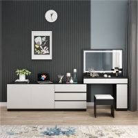 现代简约网红梳妆台电视柜收纳柜一体组合伸缩卧室翻盖化妆桌带灯