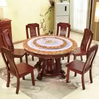 大理石餐桌圆桌子 饭桌圆形餐桌家用 全实木餐桌椅组合圆桌带转盘