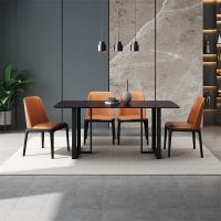 意式轻奢岩板餐桌简约家用小户型饭桌北欧大理石餐桌椅组合长方形