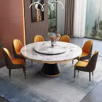 轻奢大理石餐桌圆桌意式餐桌椅带转盘岩板饭桌现代简约圆型餐桌