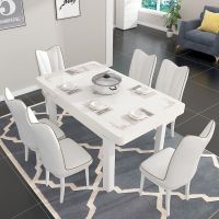 餐桌伸缩折叠小户型家用实木长方形现代伸缩电磁炉餐桌椅组合4人