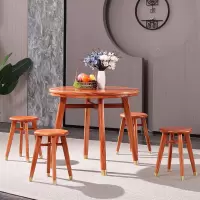 小圆桌椅子组合餐厅吃饭桌子家用中式小户型实木餐桌圆形餐台圆凳