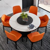 意大利岩板餐桌圆桌实木餐桌椅组合吃饭桌子饭桌家用圆餐桌