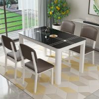 餐桌椅组合小户型钢化玻璃餐桌4人6人简约现代家用长方形吃饭桌子