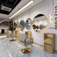 潮款圆形理发店镜台单面壁挂式发廊剪发专用欧式美发镜子led带灯