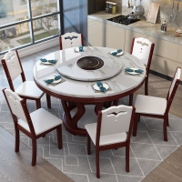 大理石餐桌椅组合圆形现代简约家用小户型带转盘电磁炉实木饭桌
