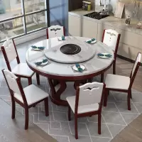 大理石餐桌椅组合圆形现代简约家用小户型带转盘电磁炉实木饭桌