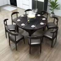 轻奢岩板餐桌椅组合现代简约大理石实木圆餐桌家用小户型伸缩折叠