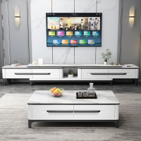 现代简约大理石实木电视柜茶几组合小户型家用客厅可伸缩电视墙柜