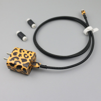 iphone11pro/12数据线保护套平板快充线保护绳充电器贴纸|豹纹(黑)