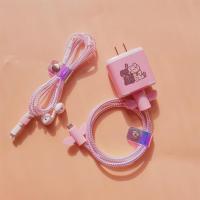 reno5/5pro/4se数据线保护线ace 2充电器套 reno4耳机缠绕线|布丁狗数据线套+耳机线套翅膀镭射粉