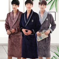 睡袍男士冬季加厚法兰绒大码长款浴袍男秋冬情侣珊瑚绒睡衣家居服