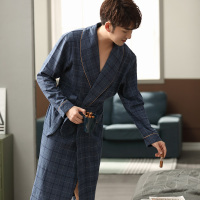 睡袍男士春秋季纯棉中长款加大码浴袍长袖全棉男日式浴衣薄款睡衣