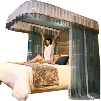 新款导轨蚊帐u型轨道支架公主风加密加厚1.5米床1.8m双人家用纹账