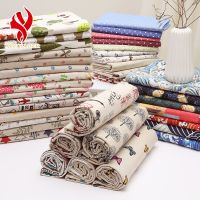 印花棉麻布料亚麻沙发布格子桌布简欧窗帘面料装饰背景手工布D8