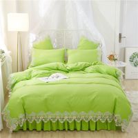 韩版清新磨毛床裙款四件套蕾丝花边被套纯色公主风亲肤棉床上用品
