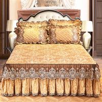 欧式天鹅绒夹棉加厚床裙单件美容蕾丝床罩保护套床单秋冬季保暖
