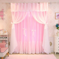 韩式梦幻公主风蕾丝窗帘成品温馨卧室田园粉色儿童落地窗飘窗短帘