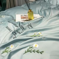 冰丝四件套夏季床单床笠水洗真丝刺绣被套三件套床上用品