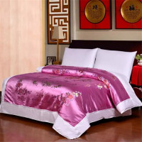 杭州丝绸被套婚庆绸缎被罩软缎被面结婚喜被子花开富贵纯棉单件