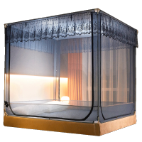 新款蒙古包蚊帐三开门坐床式拉链1.5米1.8m2.0床家用加密加厚纹帐