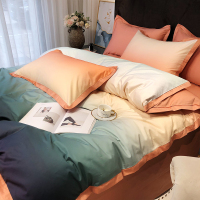 渐变色60s支长绒棉床上四件套 全棉纯棉印花双人被套1.5m床品套件