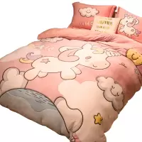 珊瑚绒四件套加绒双面法兰绒水晶牛奶绒秋冬季床上用品被套床单三