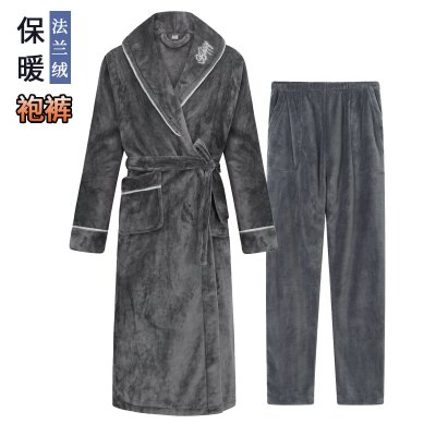 秋冬款珊瑚绒睡袍男加厚加绒法兰绒浴袍浴衣长款宽松大码睡衣冬季