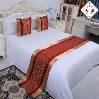 床旗床尾巾奢华宾馆酒店床上用品家用民宿欧式简约轻奢床盖垫|红色红色十二宫格 1.5米床用50*210床尾巾