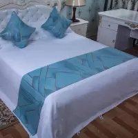 床旗床尾巾奢华宾馆酒店床上用品家用民宿欧式简约轻奢床盖垫|杏色时尚格子 1.5米床用50*210床尾巾