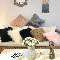 北欧ins风长毛绒抱枕现代简约羊毛沙发靠垫可爱腰垫网红纯色靠枕