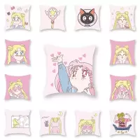 ins风卡通可爱美少女抱枕靠垫粉色靠枕沙发抱枕套