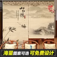印花竹帘隔断免打孔窗帘家用卷帘阳台遮阳帘餐厅茶室饭店门帘