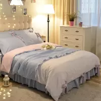 韩式公主风花边少女蝴蝶结彩色床裙式四件套1.5/1.8m床品