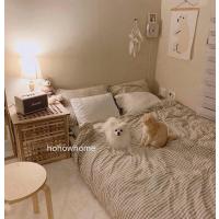 自制ins韩风日式纯棉卡其色格子四件套简约全棉床单床笠被套